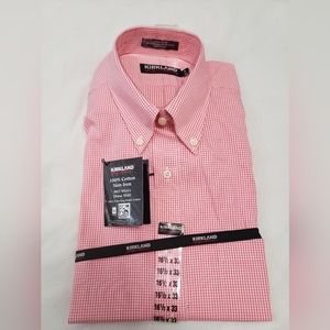 Kirkland Signature • Long Sleeve Dress Shirt • Non-Iron • Pink/White • 16.5 x 33
